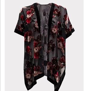 BLACK VELVET FLORAL BURNOUT KIMONO